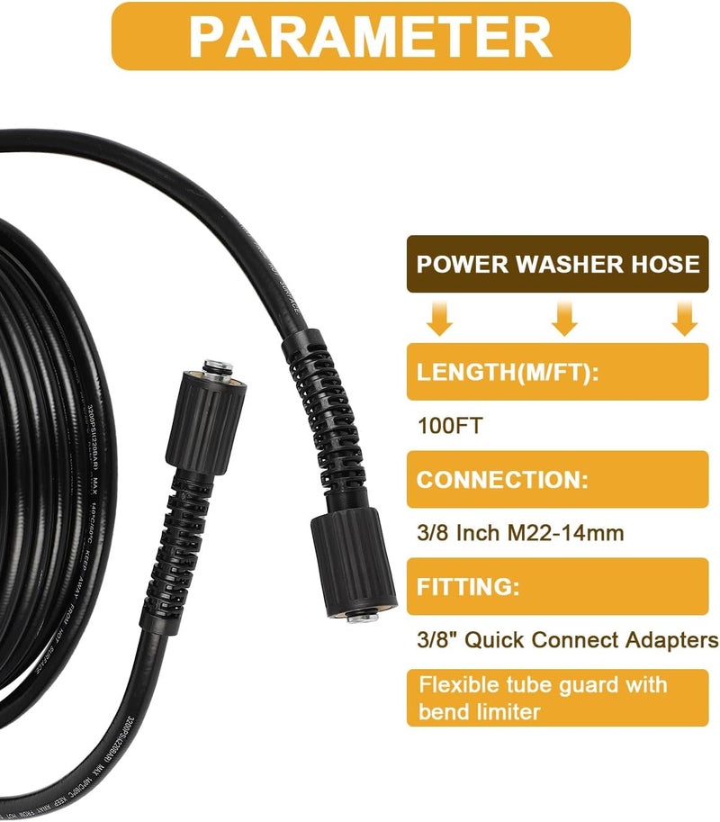 OCPTY 3200PSI Black PVC Hose 100ft [30M] M22 plug-in rods at both ends,copper nuts - Image 4